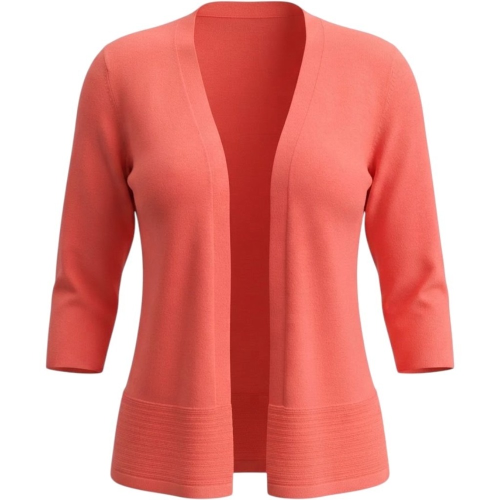 Chico's Coral Orange Open Front Cardigan 3/4 Sleeve Petite Size 00P XSP Everyday